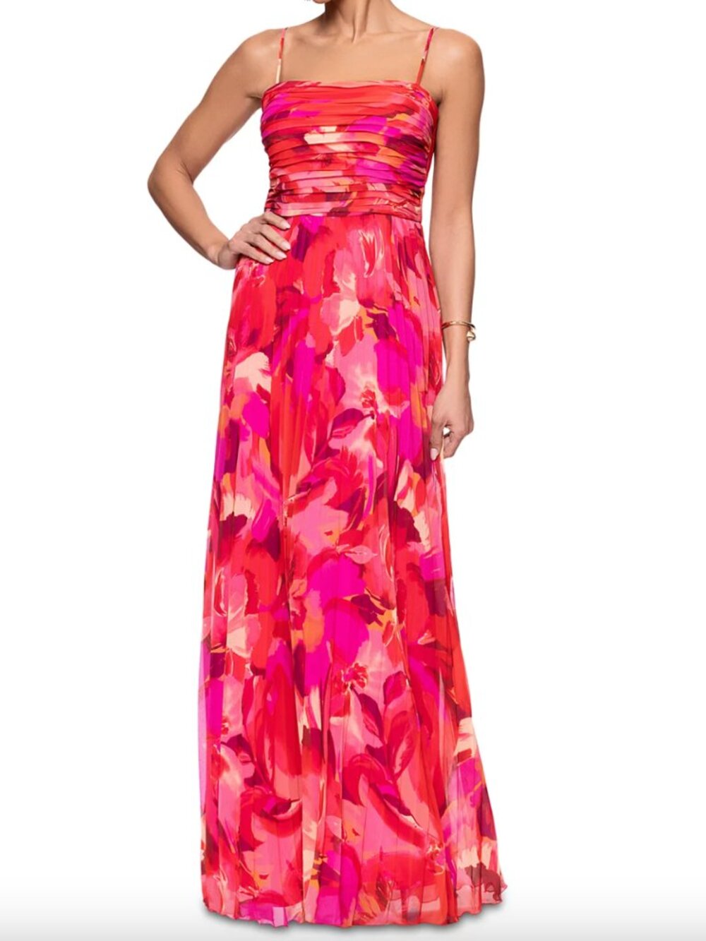 XSCAPE Petite Chiffon Sleeveless Pleat-Front Gown